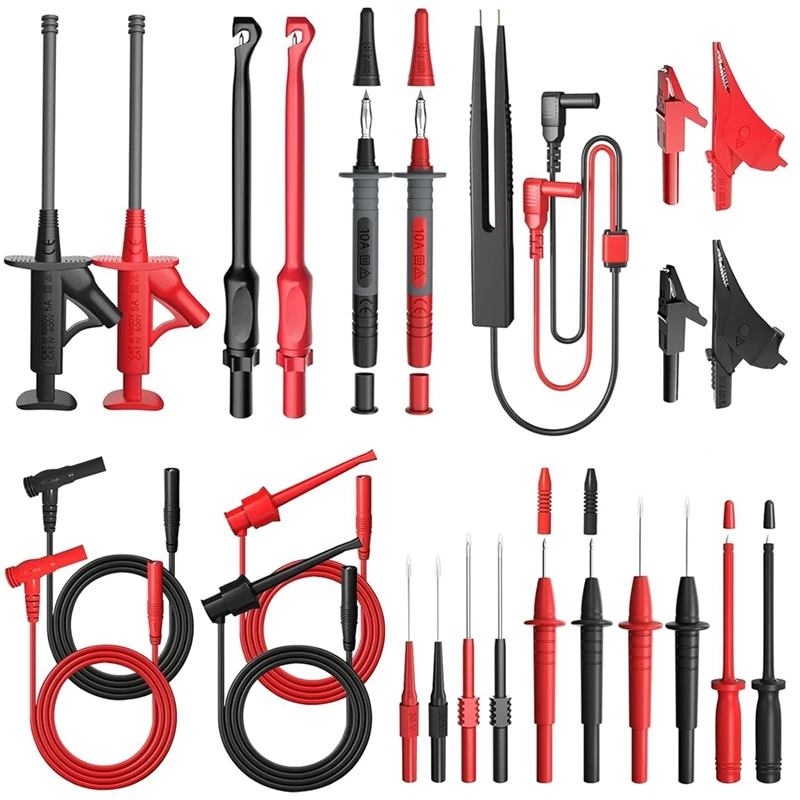 25 Piece Multimeter Test Leads Kit, As Shown Plastic With Replaceable Alligator Clips,Wire Piercing Probes, Alligator Clips
25 Piece Multimeter Test Leads Kit, As Shown Plastic With Replaceable Alligator Clips,Wire Piercing Probes, Alligator Clips
