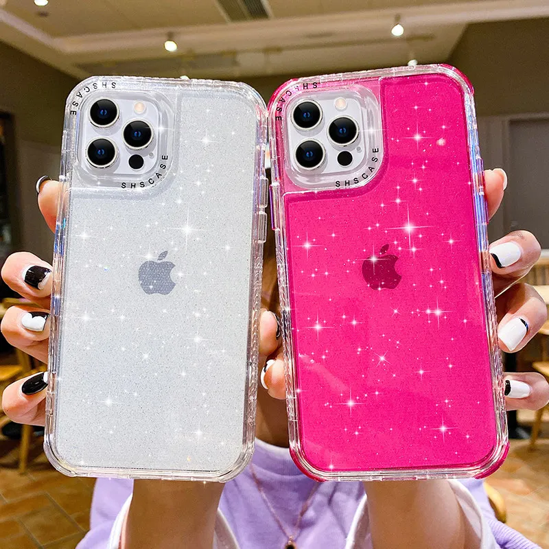 Glitter Transparent Shockproof Bumper Phone Case For iPhone 12 11 13 Pro Max XR X XS 7 8 Plus Hard Back Cover |