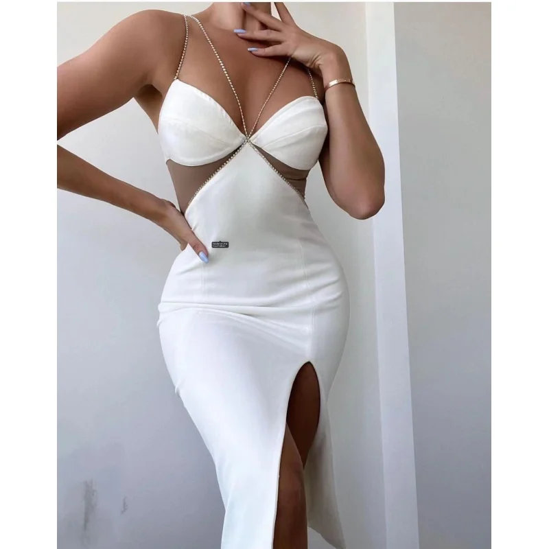 

Europe and America Cross Border Hot Sale White Bandage Tight Sheath Short Dress Sexy Sling Nightclub Evening Dressdress