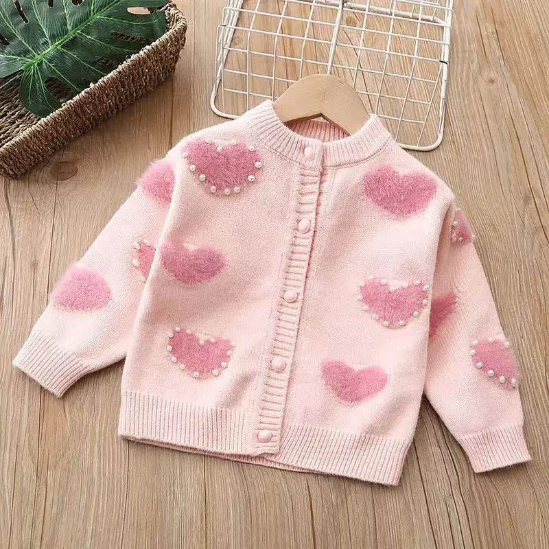 Girls knitted Sweater Cardigan New Baby Girl Pearl Peach Heart Girl Top Sweet Princess Fashion Coat Childrens Cardigan Sweater
Girls knitted Sweater Cardigan New Baby Girl Pearl Peach Heart Girl Top Sweet Princess Fashion Coat Childrens Cardigan Sweater
