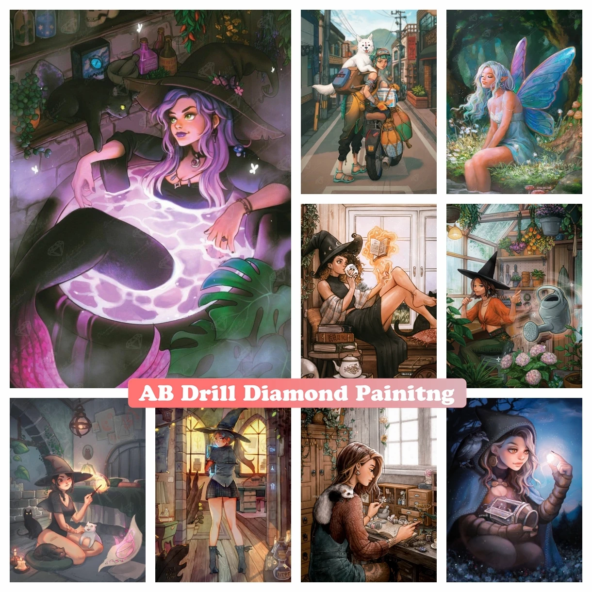 

Dark Witch Girl 5D AB Diamond Painting Mosaic Fantasy Gothic Elf Full Square Round Drill Cross Stitch Rhinestones New Arrivals