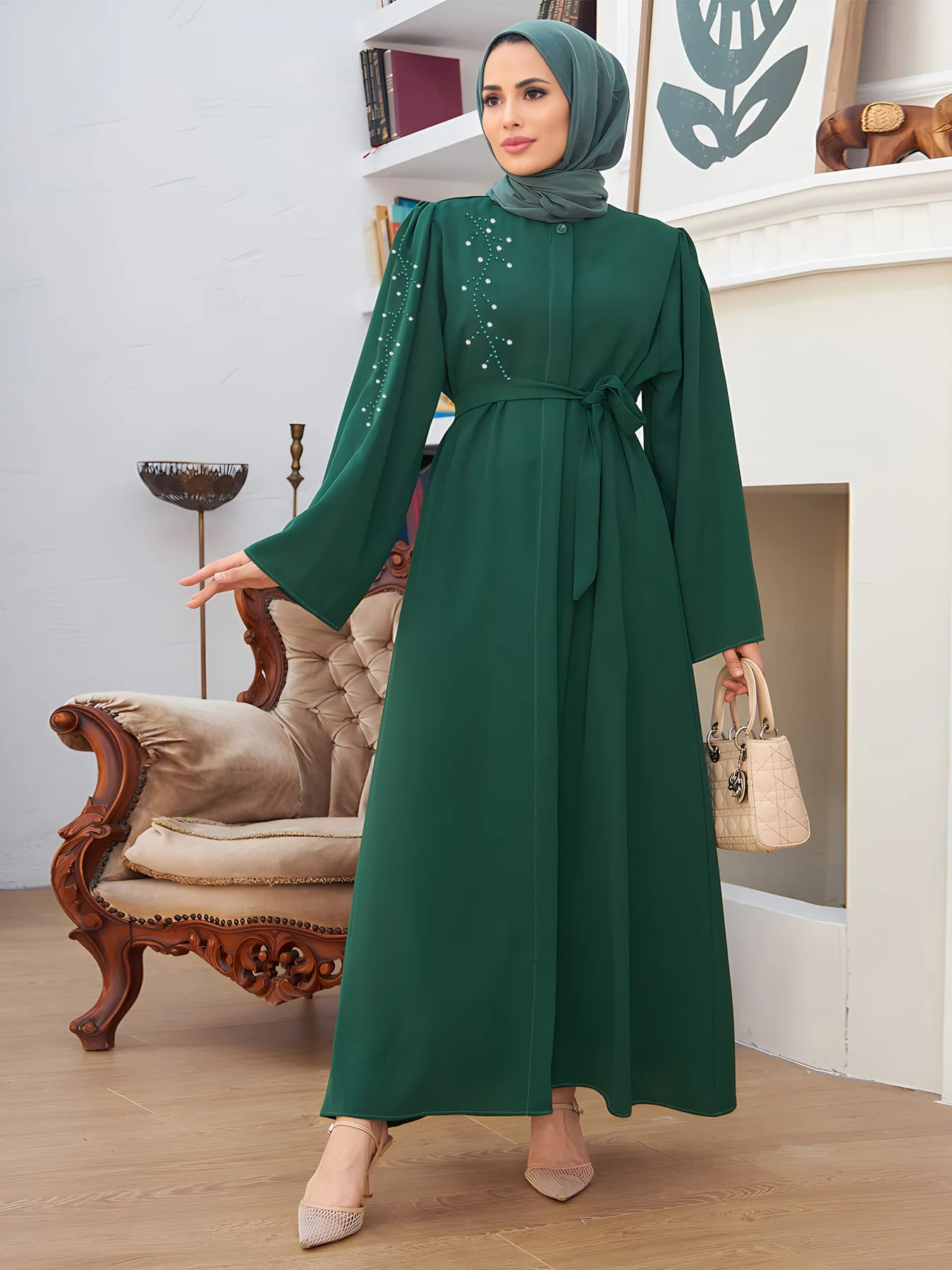 

Elegant Eid Mubarak Ramadan Abayas for Women 2024 Diamonds Belted Maxi Party Dress Muslim Kaftan Dubai Turkey Robe Islamic Abaya