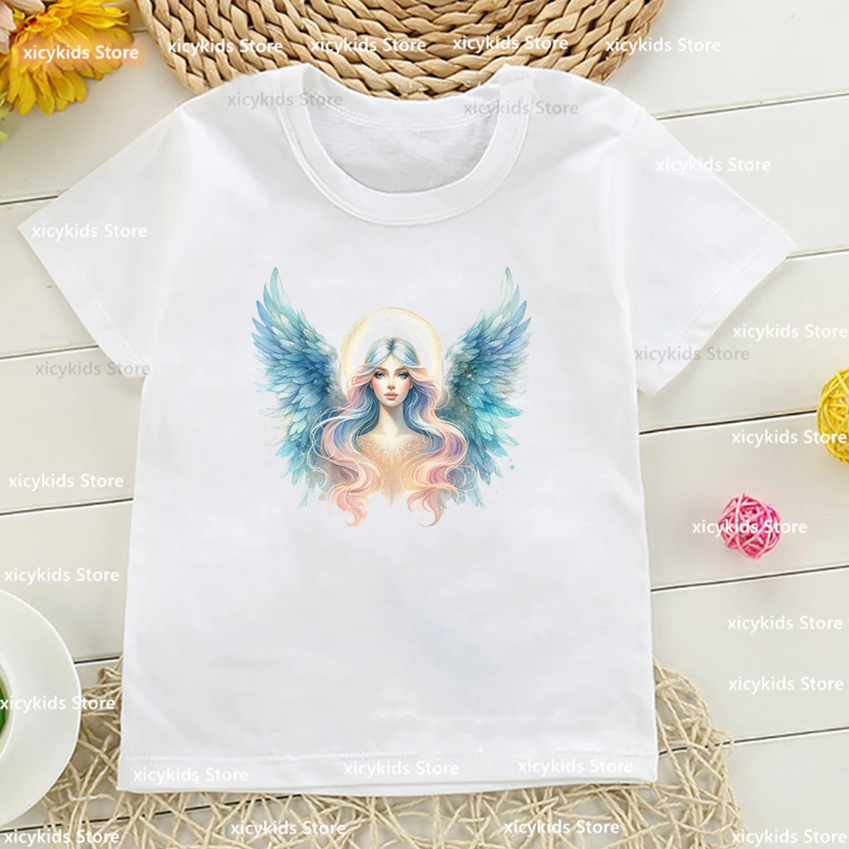 

Bohemian Angel Wings Graphic Print Girls T-Shirt Fashion Casual Girls Clothes Summer Baby Tshirt Kawaii Girl Clothing Shirt Tops