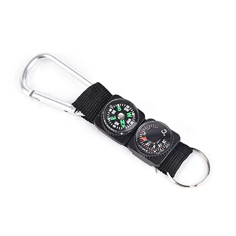 

3-in-1 Mini Thermometer Compass With Keychain Multifunctional Metal Carabiner Thermometer Compass With Keyring For Outdoor Sport