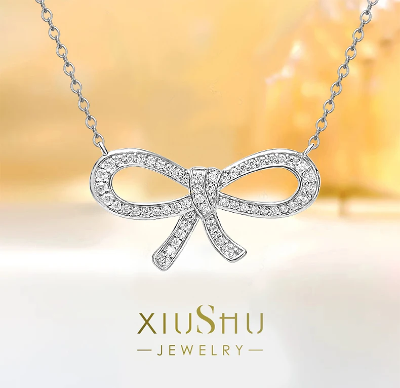 

Fashionable and Luxurious Bow 925 Sterling Silver Pendant Inlaid with Niche Design, Retro and High-end Feel Versatile