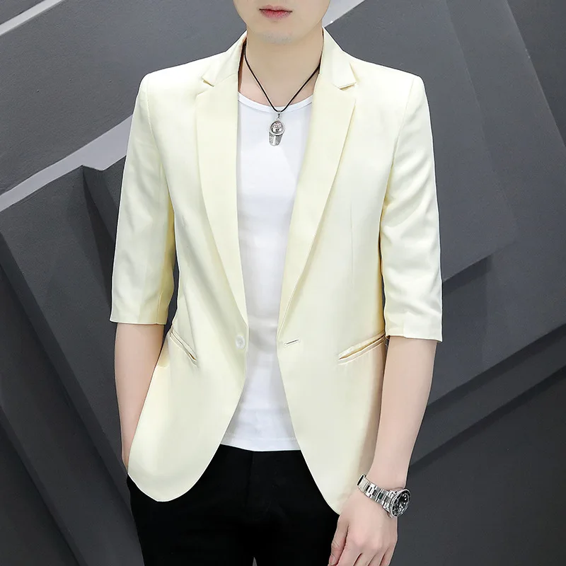 

5553-RR-Short-sleeved Customized suit male 27 men's embroidered lapel Korean version of the trend of simple 1 men's clothing