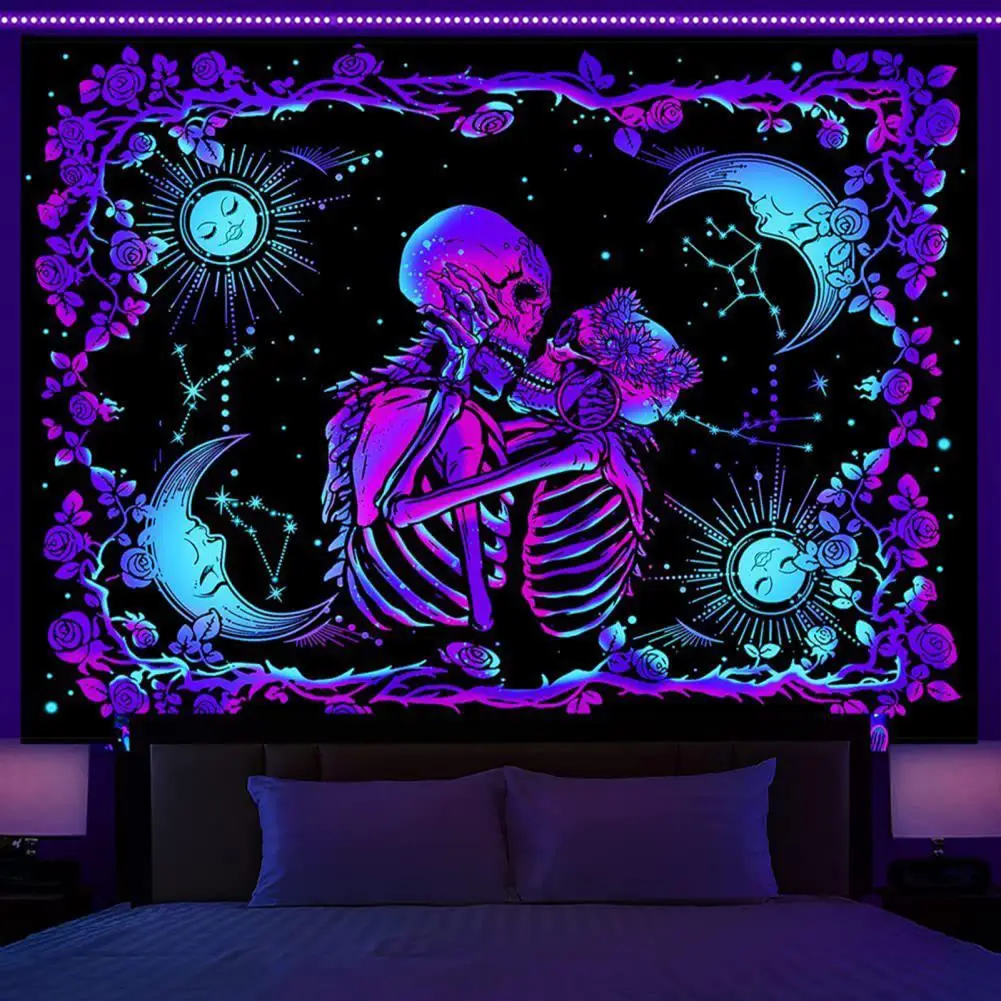 

Sunflower Hanging Cloth Glow Dark Tapestry Glow-in-the-dark Halloween Skull Tapestry Uv Light Reactive Wall Art for Room Bedroom