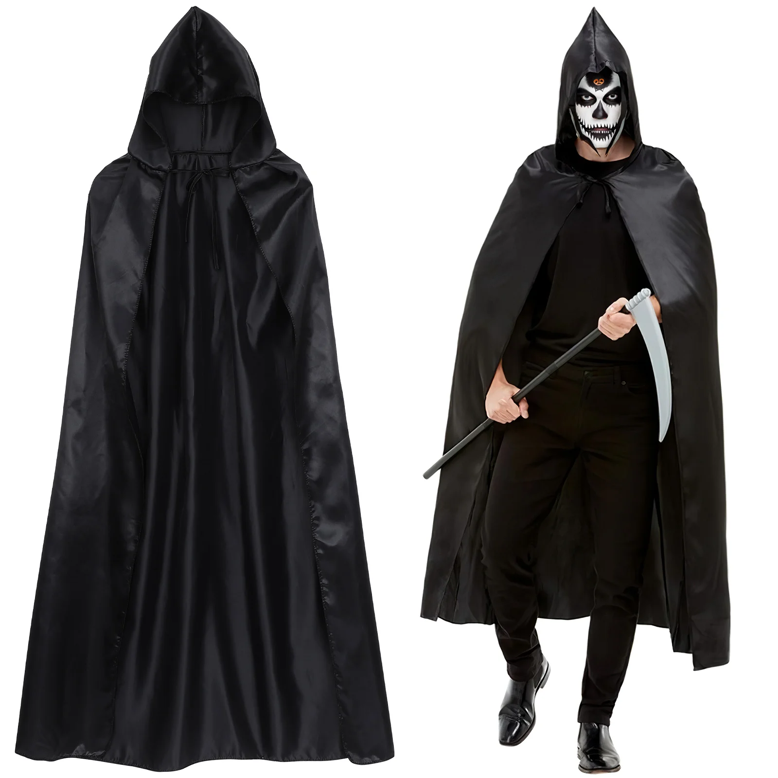 Grim Costume Set Halloween Black Hooded Cloak Plastic Scythe Unisex Death Robe Fancy Dress Adults Devil Vampire Wizard
Grim Costume Set Halloween Black Hooded Cloak Plastic Scythe Unisex Death Robe Fancy Dress Adults Devil Vampire Wizard