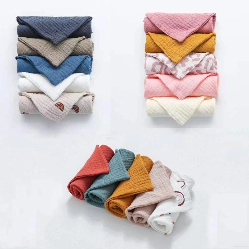 

67JC 5 Pcs Baby Cotton Square Towels Infant Wash Hand Face Wipes Washcloth Facecloth Handkerchief Muslin Cloth Feeding Bib