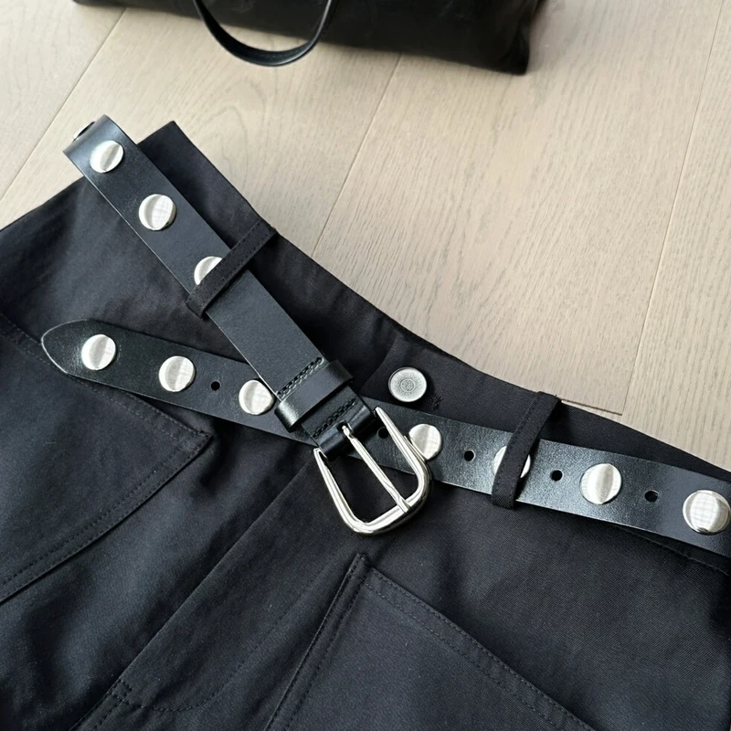 Women’s Y2K Punk Style Rivet Belt in black with rivet details