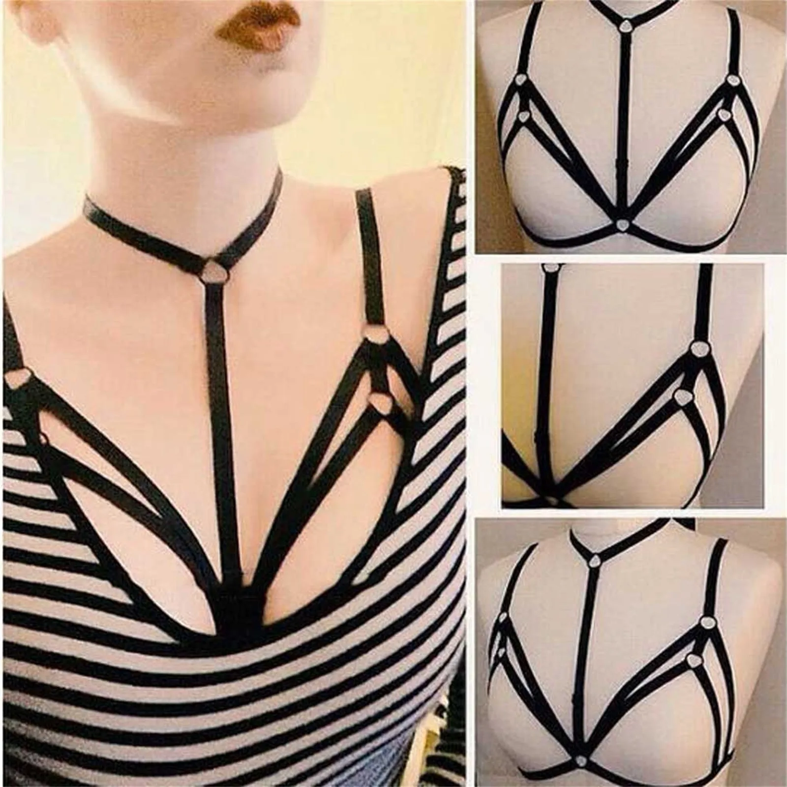 

Lingerie Dress Strappy Bustier Out Hollow Bra Harness Alluring Cage Women XL Bra Elastic Bra Sexy Lingerie Dress up for Women