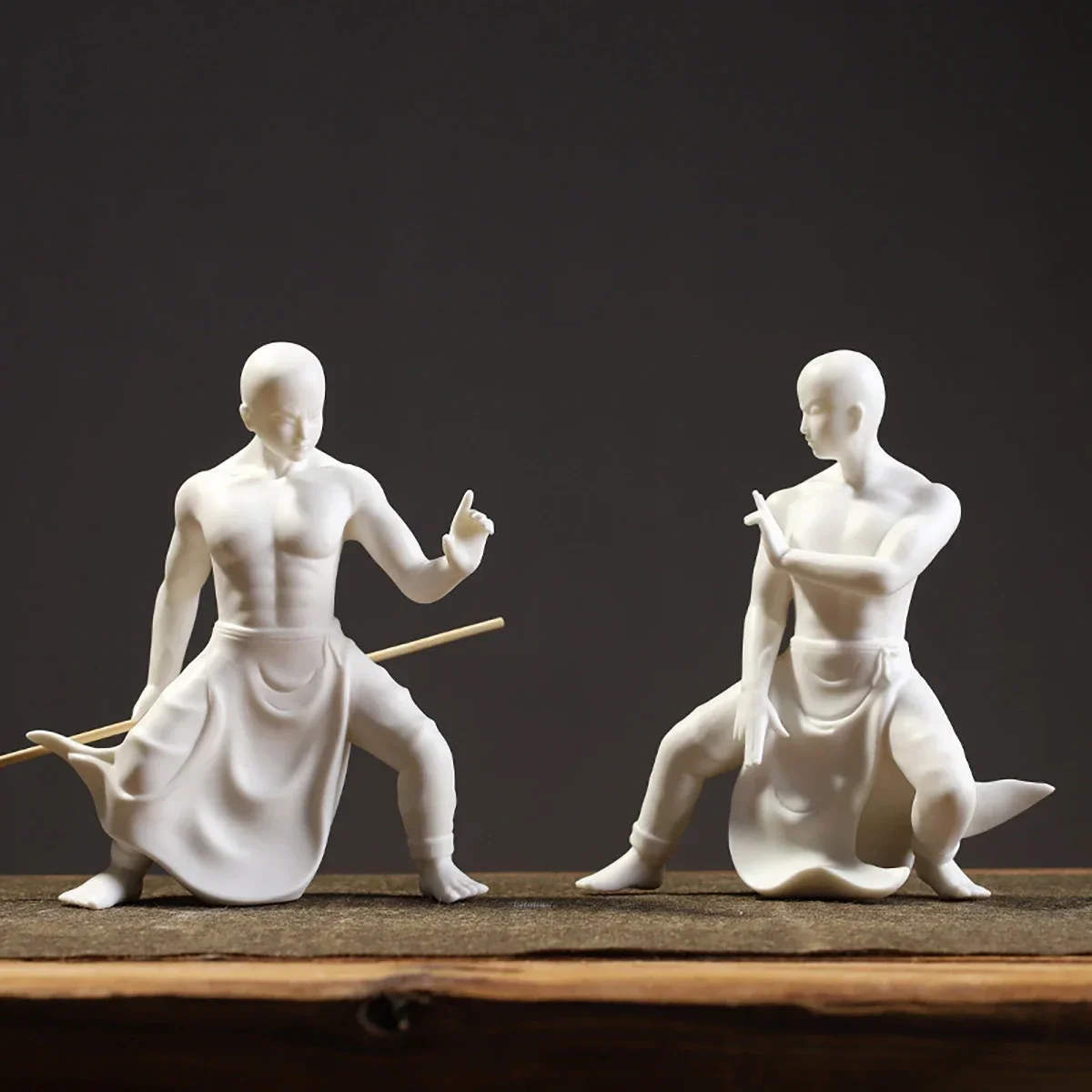 

White Ceramic Kung Fu Warrior Monk Figurine Blanc De Chine Artwork Neo Chinese Home Decorative Ornament Dehua Porcelain Product
