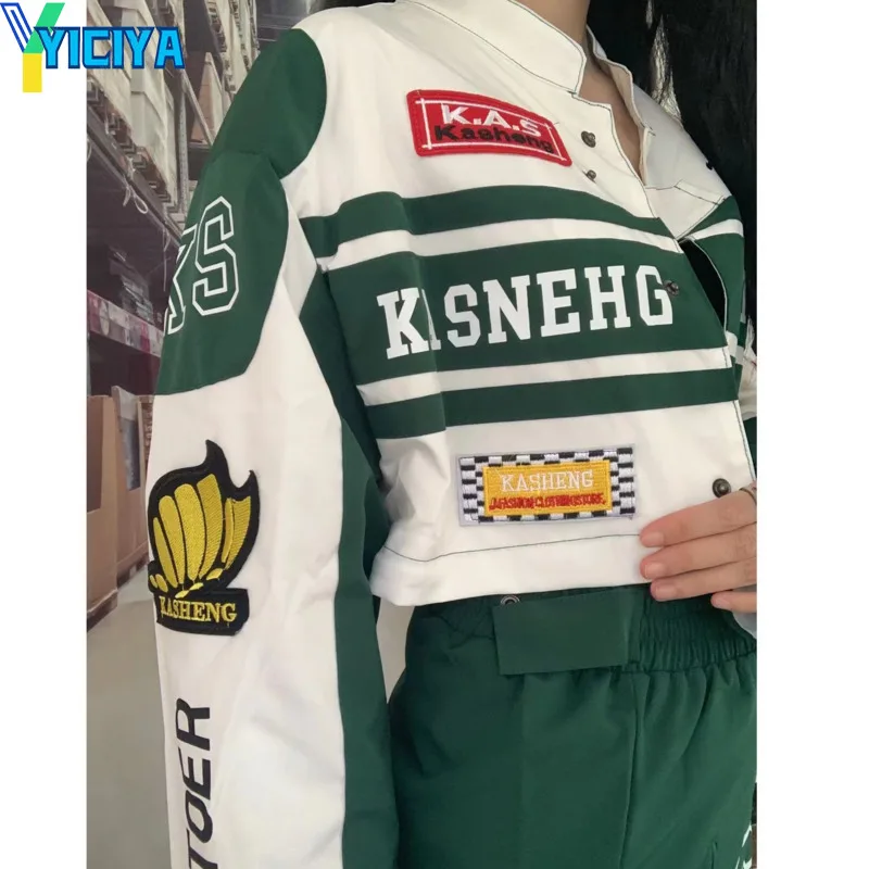 

YICIYA jacket bomber women racing Detachable Hem green varsity Jackte korean Embroidery y2k Long Sleeves Coat Baseball jackets