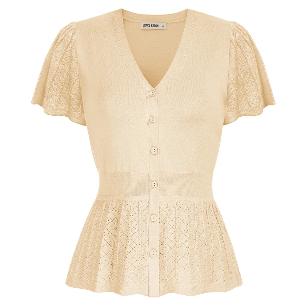 GRACE KARIN Short Sleeve V-Neck Button Up Knitwear Women Defined Waist Cardigan Open Front Bolero Shrug Lightweight Knit Sweater
GRACE KARIN Short Sleeve V-Neck Button Up Knitwear Women Defined Waist Cardigan Open Front Bolero Shrug Lightweight Knit Sweater