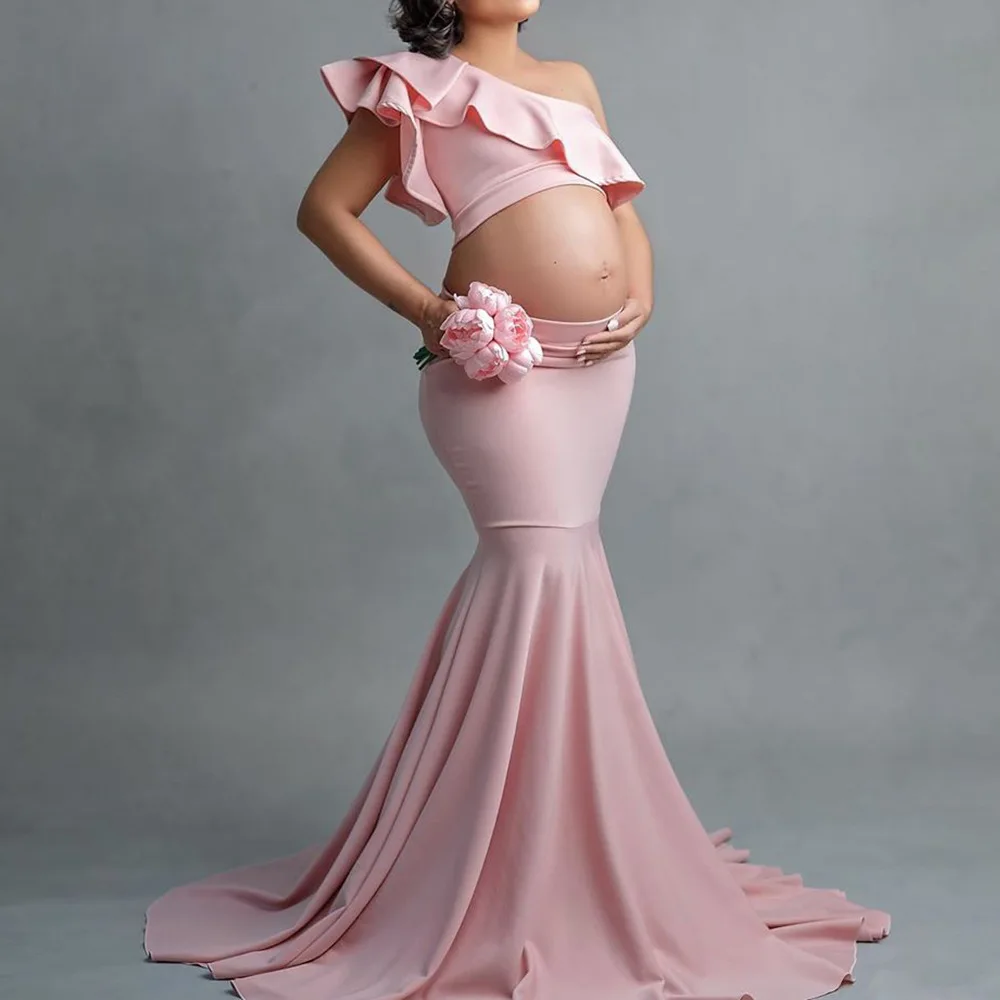 

Latest Maternity Dresses Sexy Photo Shooting Props Ruffled Tops Long Skirt Suits Pregnant Women Baby Shower Photography Props