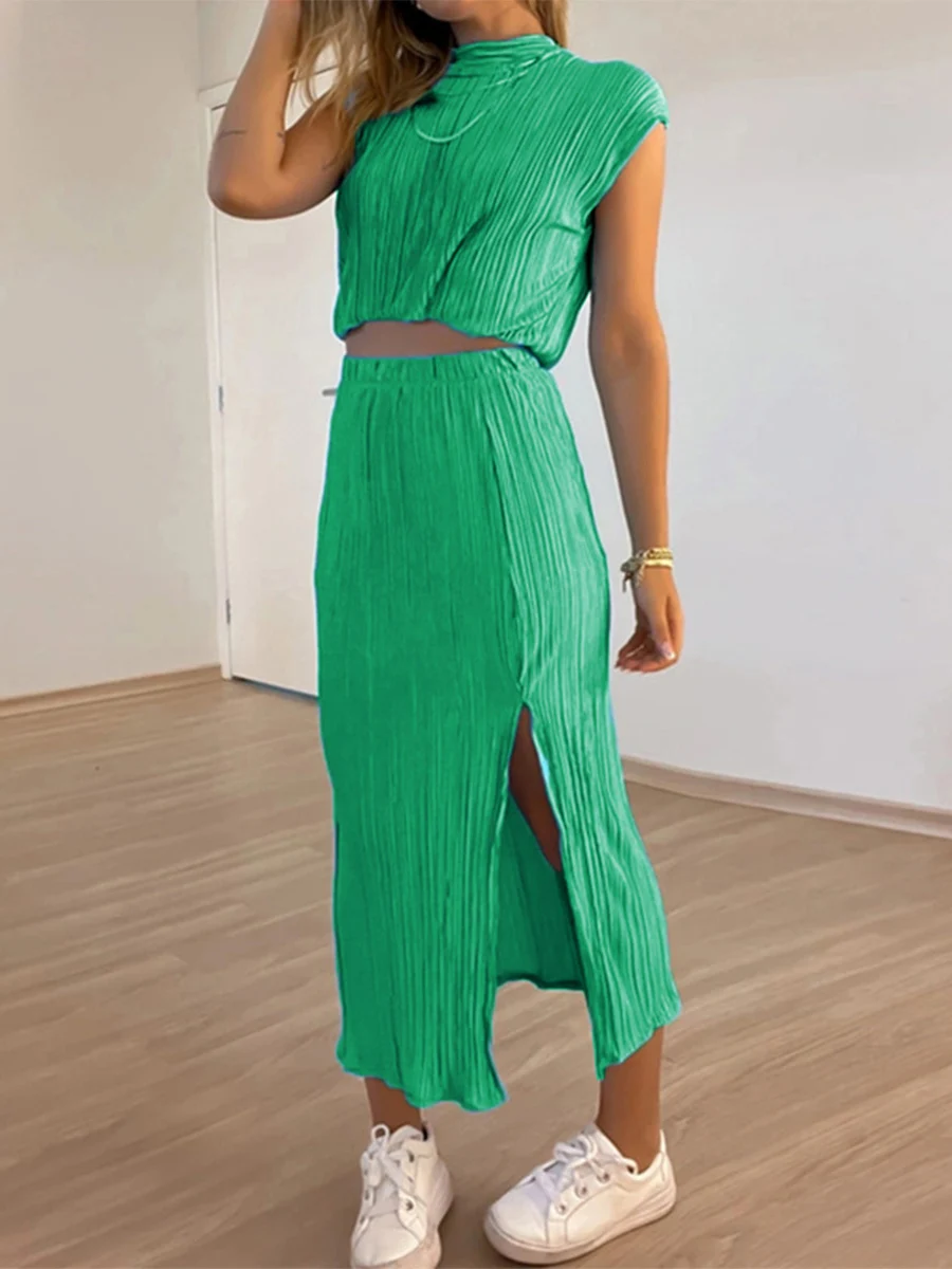 Elegant Women Summer 2 Piece Skirt Sets Solid Color Tube Top Cami Vest Shirt High Waist Slit Dress Beach Outfits Streetwear
Elegant Women Summer 2 Piece Skirt Sets Solid Color Tube Top Cami Vest Shirt High Waist Slit Dress Beach Outfits Streetwear