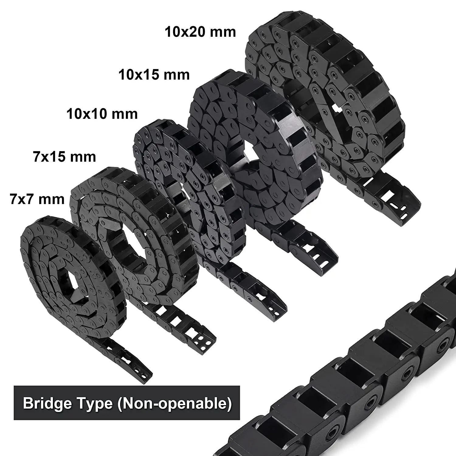 

7x7/7x15/10x10/10x15/10x20/15x40mm Cable Drag Chain Closed Type Plastic Flexible Nylon Chains 1M End Connectors for 3D Printer