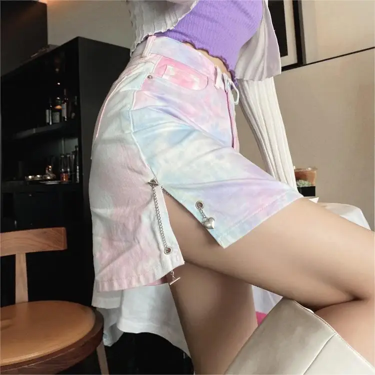 

Женская короткая джинсовая юбка, летняя розовая трапециевидная юбка в Корейском стиле, модель 2024 года, юбки средней длины, уличная одежда