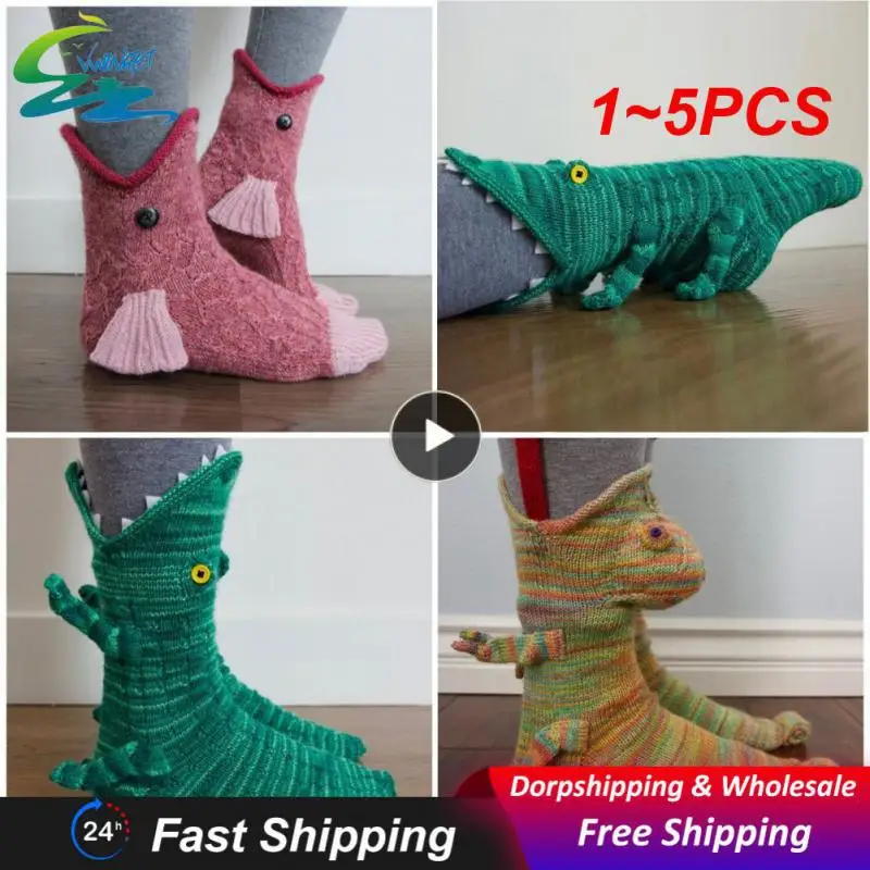 

1~5PCS Chameleon Knit Crocodile Socks Funky Christmas Alligator Socks Whimsical Knitting Cute Fish Socks Animal Shark Socks