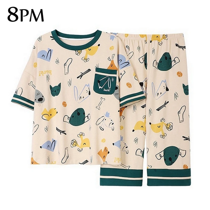 Womens Cute Cartoon Sleepwear Cotton Round Neck Short Sleeves Long Pants Home Clothes Loose Casual Pyjamas For Girls ouc1705
Womens Cute Cartoon Sleepwear Cotton Round Neck Short Sleeves Long Pants Home Clothes Loose Casual Pyjamas For Girls ouc1705