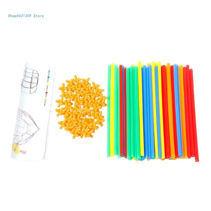 

85WA 100Pcs Colorful Plastic Straw Assembled Building Blocks Children Educational Toy