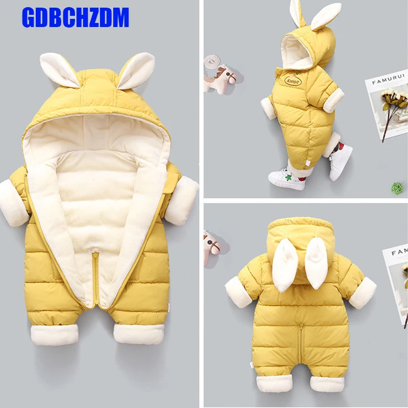 

Autumn Winter Overall For Children Infant Down Cotton Thickened Clothes Hooded Cartoon Baby Boys Girls Jumpsuit Baby Romper