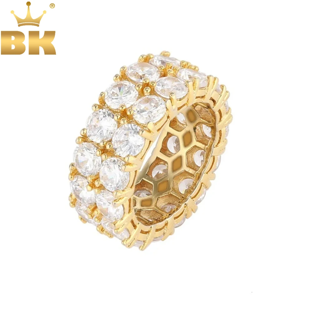 

TBTK Two Row Ring Vacuum Paved Bling Iced Out Zircon Crystal Luxury Jewelry 7mm Width Ring Punk Style for Man Lover Gift Trendy