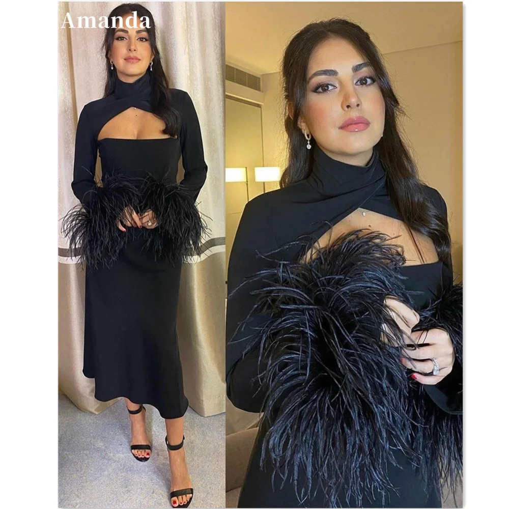 Amanda High Neck Evening Dress Black Mermaid Robe De Soirée Feather Cuffs Prom Dress Long Sleeve Straight فساتين مناسبة رسمية
Amanda High Neck Evening Dress Black Mermaid Robe De Soirée Feather Cuffs Prom Dress Long Sleeve Straight فساتين مناسبة رسمية