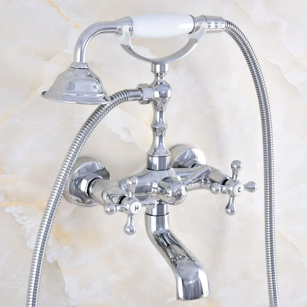

Хромированный латунный Смеситель для ванны с ручным душем, смеситель Clawfoot, настенный