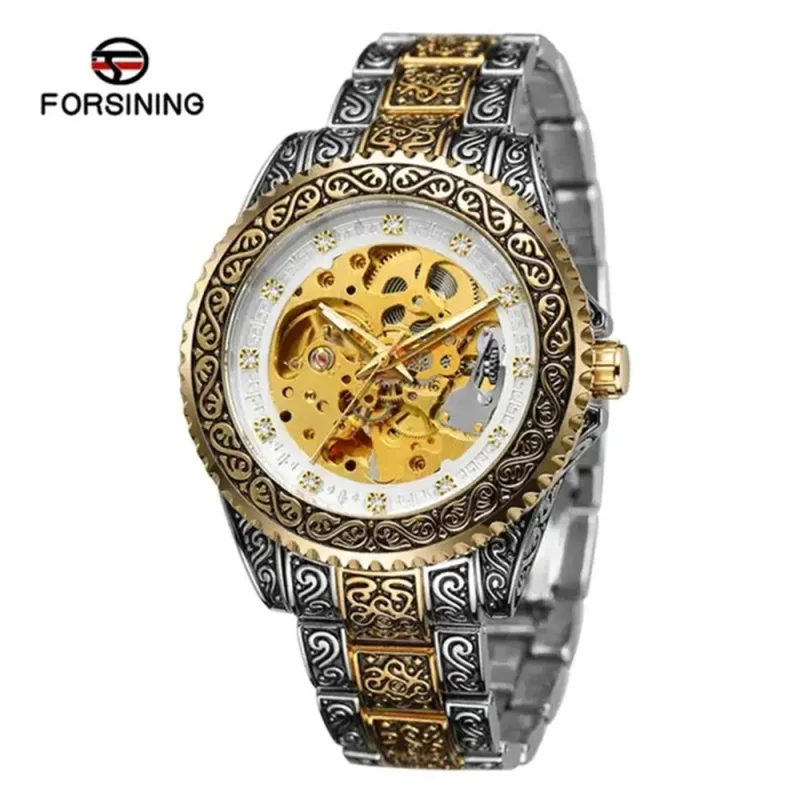 

Forsining 378B Luxury Men's Automatic Mechanical Golden Watch Waterproof Steel Classic Diamond Wristwatch Clock reloj hombre