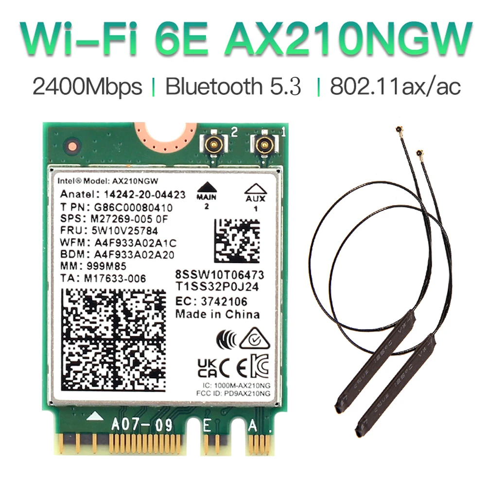 Двухдиапазонная беспроводная карта 802.11ax WIfi 6 для Intel AX200 NGFF M.2 KEY E, AX200NGW стандарта 2,4G/5 ГГц, 2400 Мбит/с, BT 5,2 с антеннами
Двухдиапазонная беспроводная карта 802.11ax WIfi 6 для Intel AX200 NGFF M.2 KEY E, AX200NGW стандарта 2,4G/5 ГГц, 2400 Мбит/с, BT 5,2 с антеннами