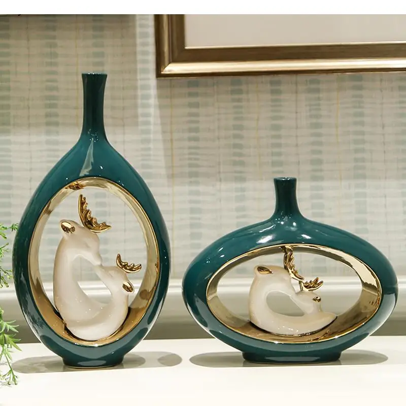 

European Style Light Luxury Ceramic Crafts Vase Creative Dried Flower Flower Arrangement Accessories Living Room Decoration