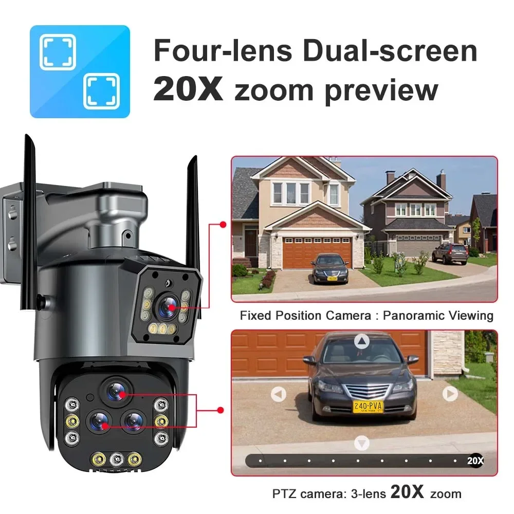 

Wireless 4K Video Surveillance Cameras Smart Home Security Camera Four Lens CCTV Cam 8K 16MP WiFi IP Camera 20X Zoom PTZ Outdoor