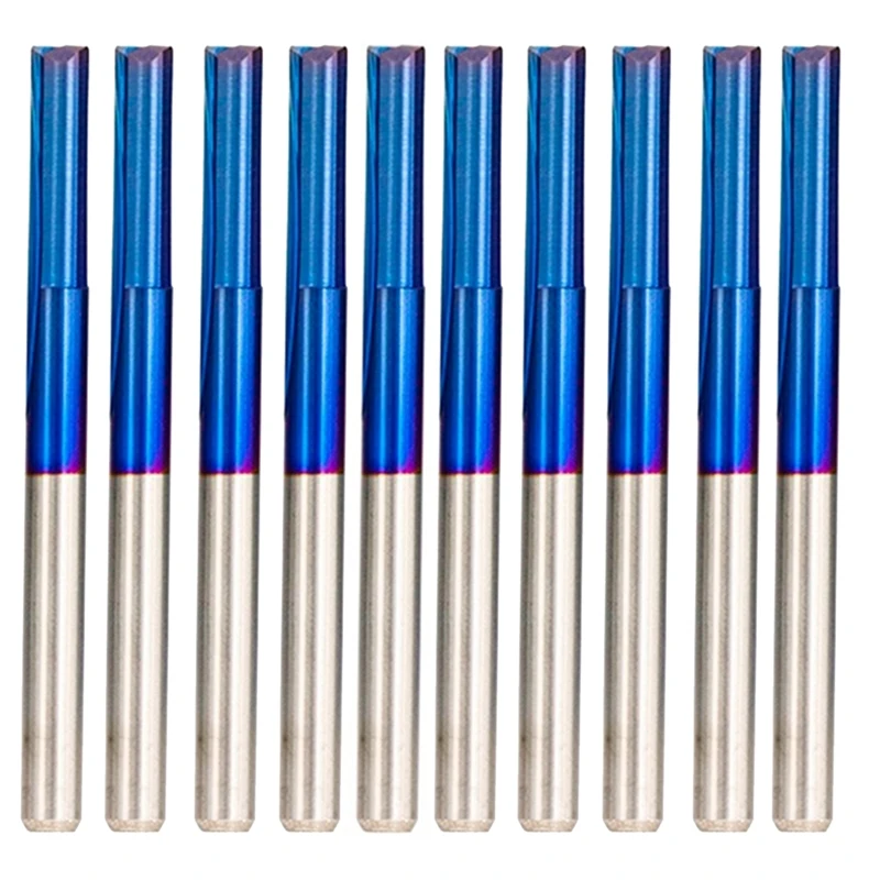 

10 шт. прямой фреза 3,175 хвостовик нано синее покрытие 2 канавки твердая для древесины пластиковая ЧПУ Резьбовая головка прочная проста в использовании
