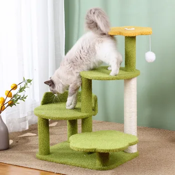 녹색 고양이 등반 프레임, 4 층 사이잘삼 고양이 긁는 판, 긁는 기둥, 고양이 둥지, 점프 플랫폼 나무, 애완 동물 장난감 공급