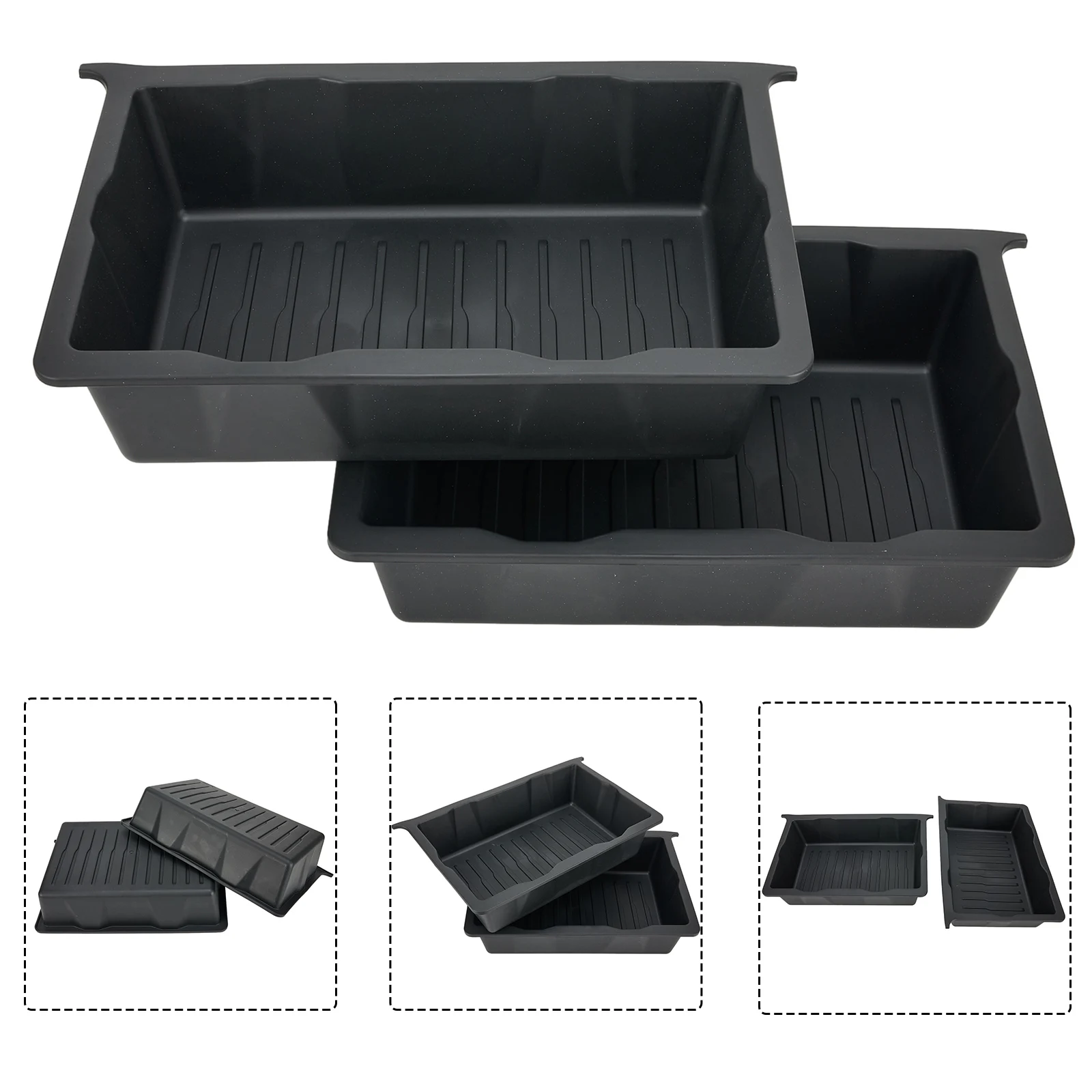 

1pc Or 2pcs Under Seats Storage Box Organizer Trays Case Drawer TPE Black For Tesla Model Y 2017-2023 40x12x27cm Stowing Tidying