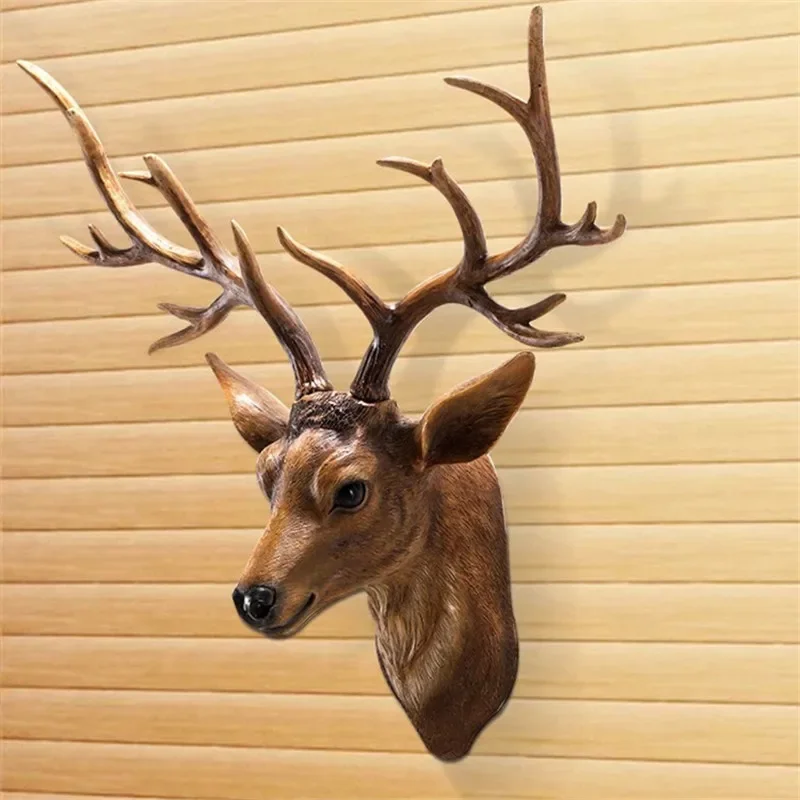 

[VIP] Big Size Retro Resin Crafts Simulation Deer Head Background Wall Hanging Decoration Animal Statue Accessories Ornaments