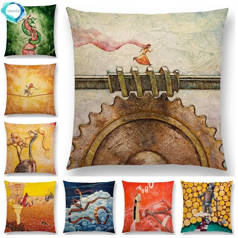

Newest Oil Painting Fable Story Sofa Throw Pillow Case Magical Imagination World Cushion Cover 25 Design Available
