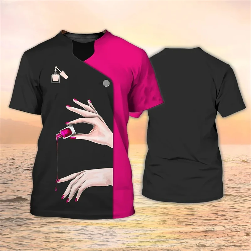 

Manicurist Shirt Women's T-shirt 3D Nail Polish Printed Harajuku Short Sleeve Tees Summer Fashion Pullover Female Casual Tee Top