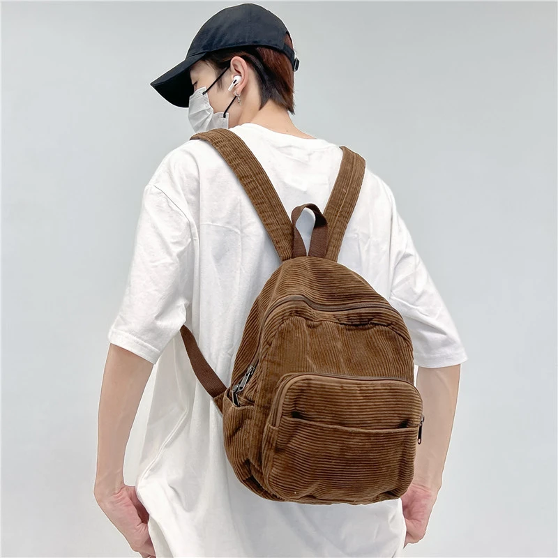 

Corduroy Backpack Y2K Shoulders Women's Bag Travel Knapsack Unisex Packbag Vintage Rucksack School Mochila Korean Bookbag Simple