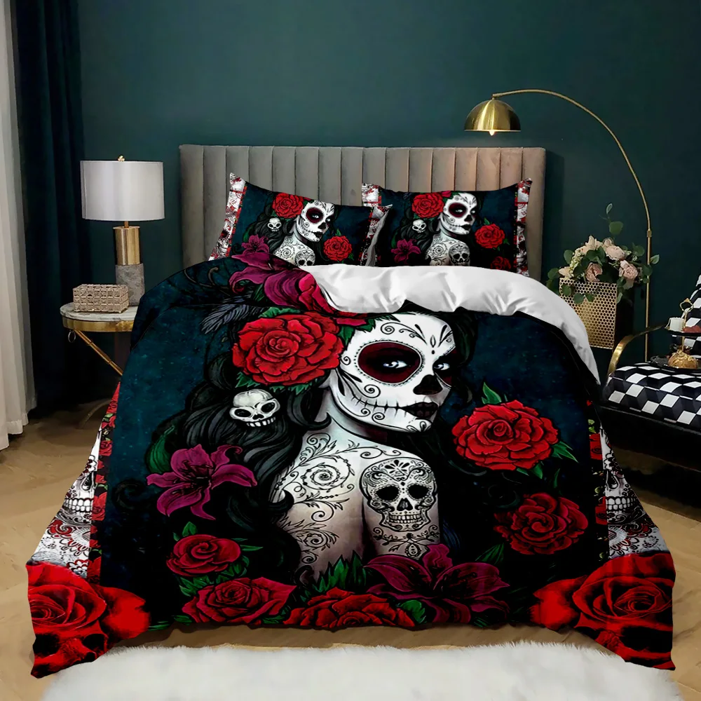 Skull Duvet Cover Red Rose Skeleton Queen Floral Skeleton Traditional Mexican Halloween Double Queen King Polyester Qulit Cover
Skull Duvet Cover Red Rose Skeleton Queen Floral Skeleton Traditional Mexican Halloween Double Queen King Polyester Qulit Cover
