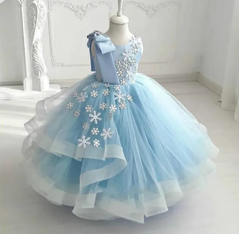 

Sky Blue Flower Girl Dresses Puffy Tulle Ball Gown Little Girl First Communion Pageant Dresses Birthday Gowns