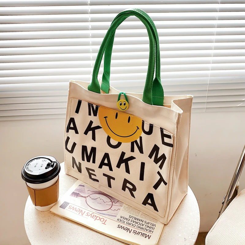 Canvas women's large capacity 2023 new summer printed smiley Tote single shoulder hand shopping bag
Canvas women's large capacity 2023 new summer printed smiley Tote single shoulder hand shopping bag