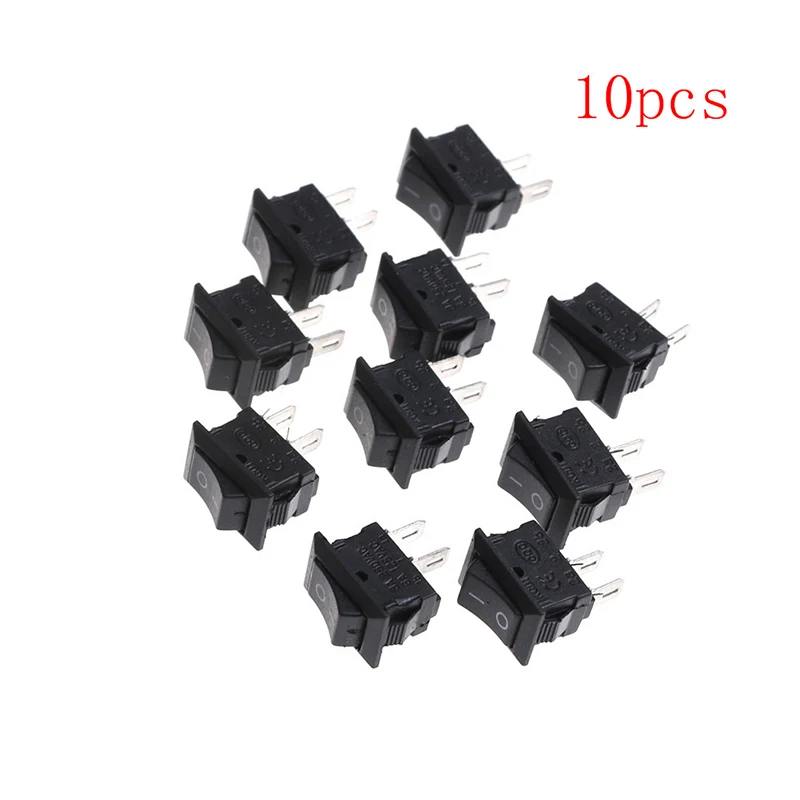 

10Pcs KCD1-11 250VAC/3A 6A 125V AC 2P Switch 10*15MM Switches Small Black Rocker