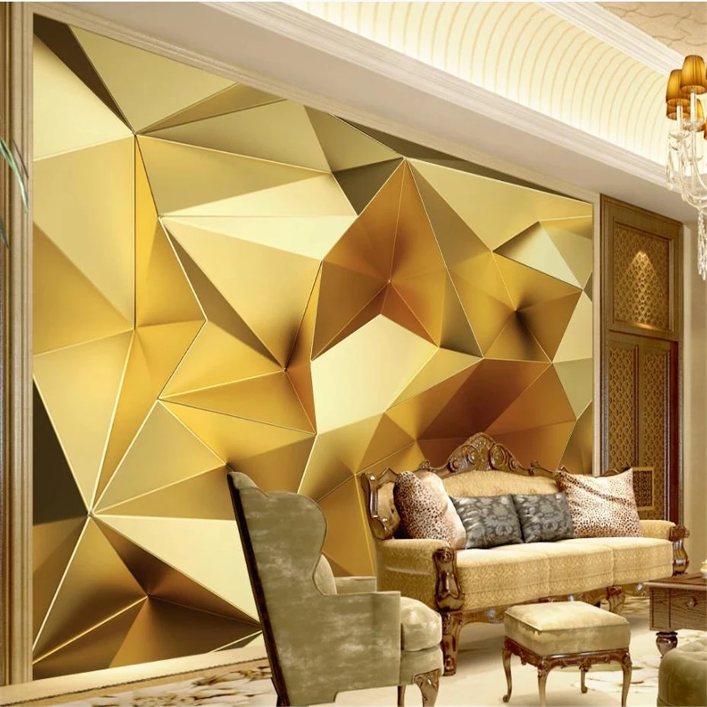 

Custom 3D Photo Wallpaper Mural Papel De Parede gold geometry wallpapers Modern Living Room Bedroom