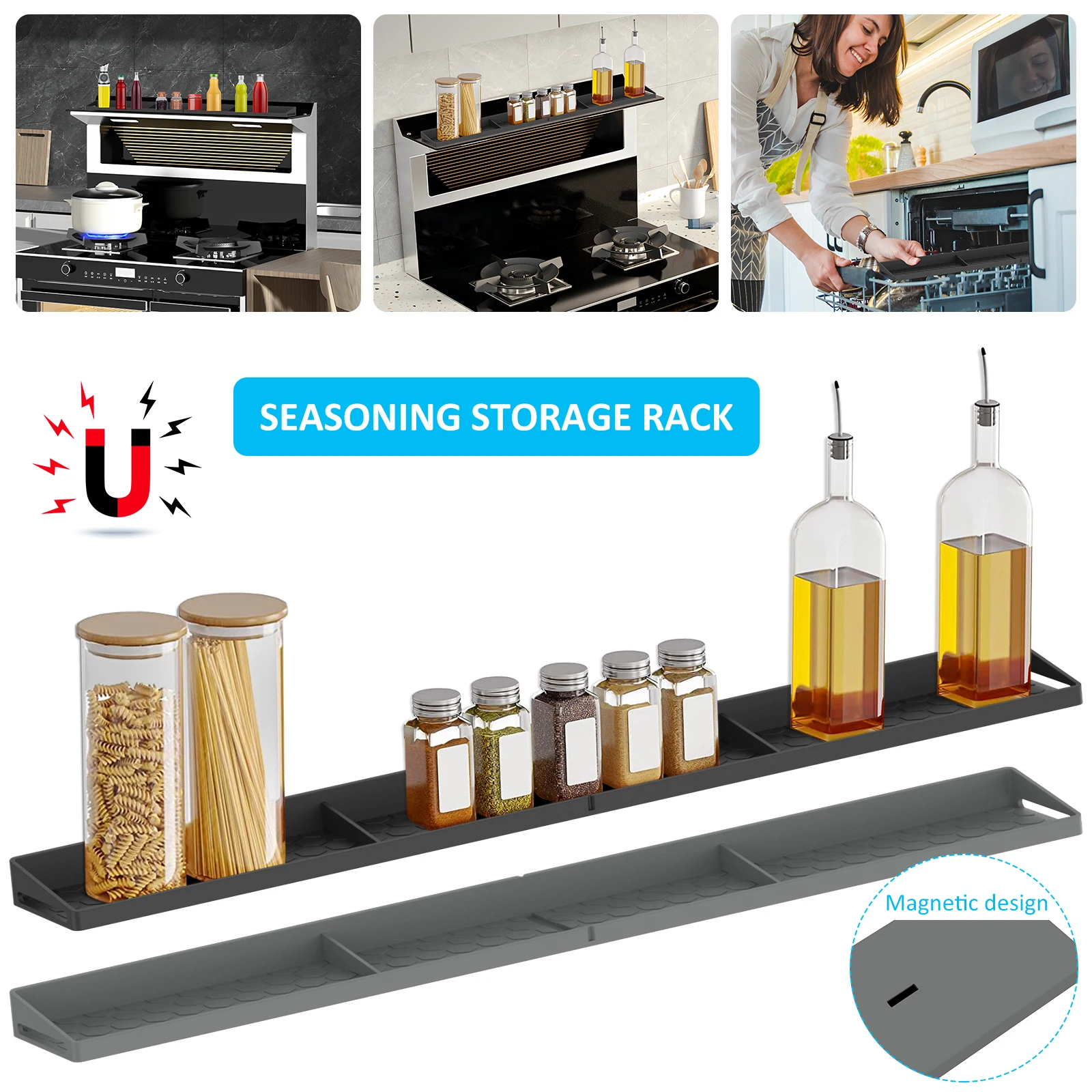 Magnetic Shelf for Stove Top 30 Inch Silicone Shelf Over the Stove Heat Insulated Kitchen Spice Rack Non-Slip Spice Storage
Magnetic Shelf for Stove Top 30 Inch Silicone Shelf Over the Stove Heat Insulated Kitchen Spice Rack Non-Slip Spice Storage