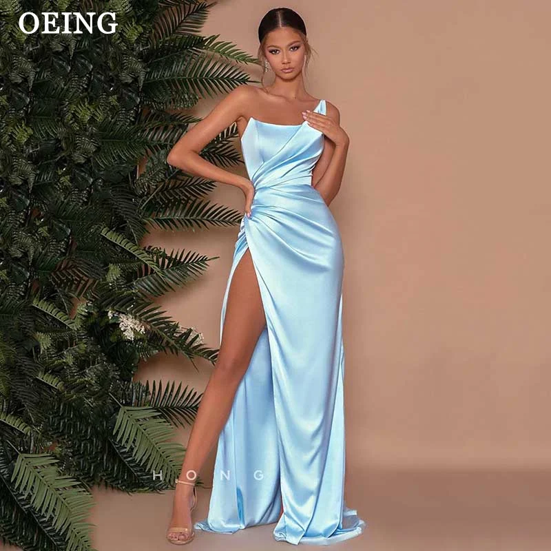 

OEING Sky Blue Prom Dress Elegant Plunging Sleeveless High Slit Gala Evening Dresses Special Occasion Gown Vestidos De Noche