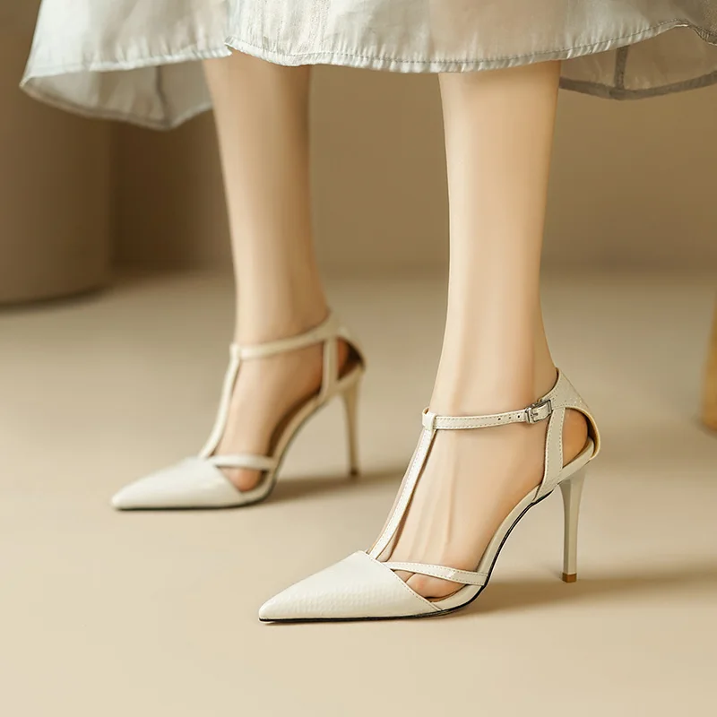 

2024 new summer women sandals natural leather shoes 22-24.5cm cowhide+pigskin+sheepskin Snake patterned pointed high heels