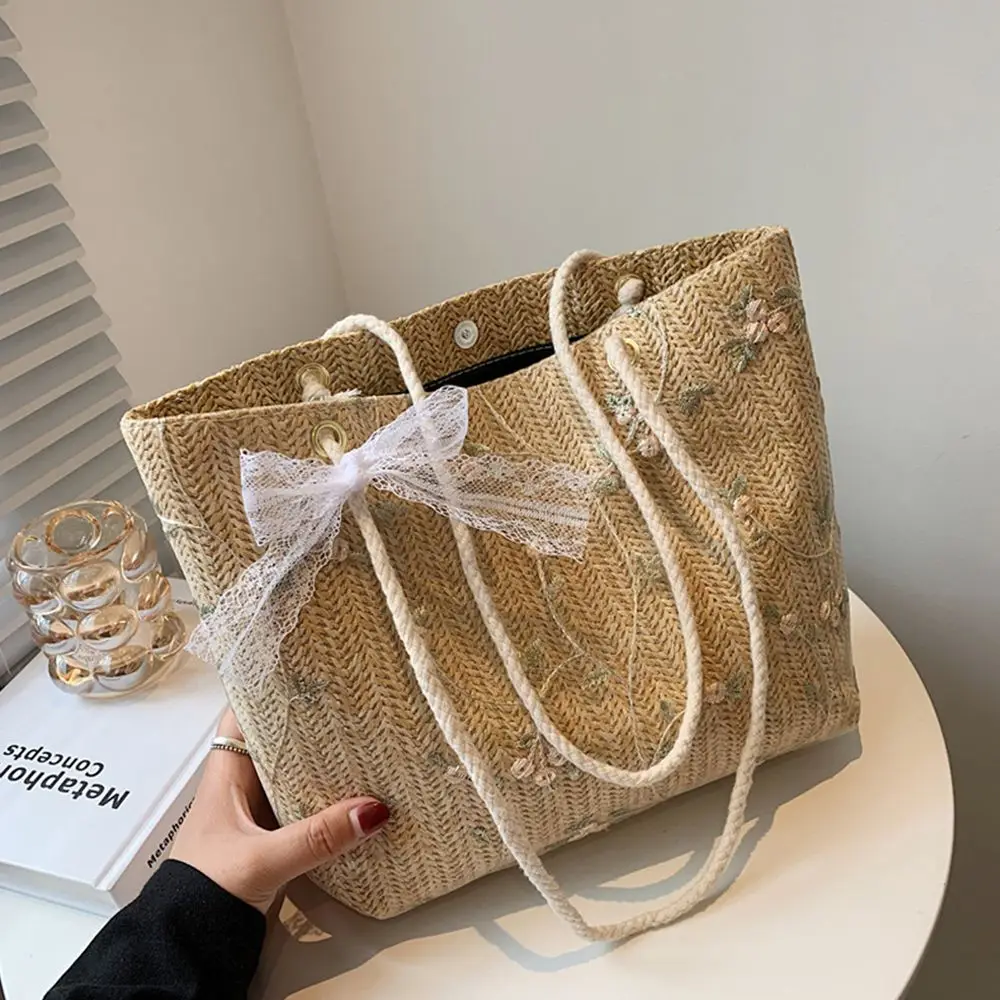 Woven Beach Tote - Large Straw Shoulder Bag with Magnetic Closure 1 S8b1f0dc2151c4863852e829e0002e5afB