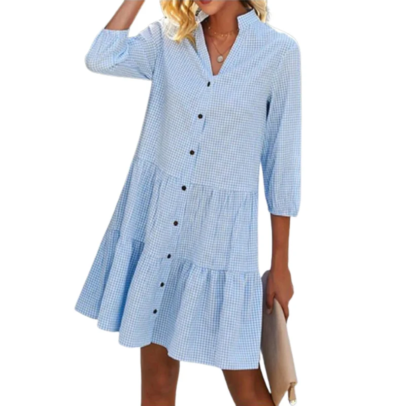 Elegant Small Plaid Print Single-breasted Cardigan Dresses Women's Half Sleeve Dressy Female Spring Summer Commuter Casual Gown
Elegant Small Plaid Print Single-breasted Cardigan Dresses Women's Half Sleeve Dressy Female Spring Summer Commuter Casual Gown